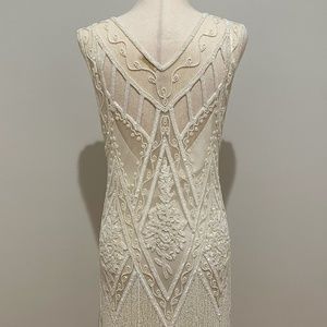 Deco Haus 1920's Vintage Flapper Beaded Fringe Gatsby Wedding Bridal Gown - Bone